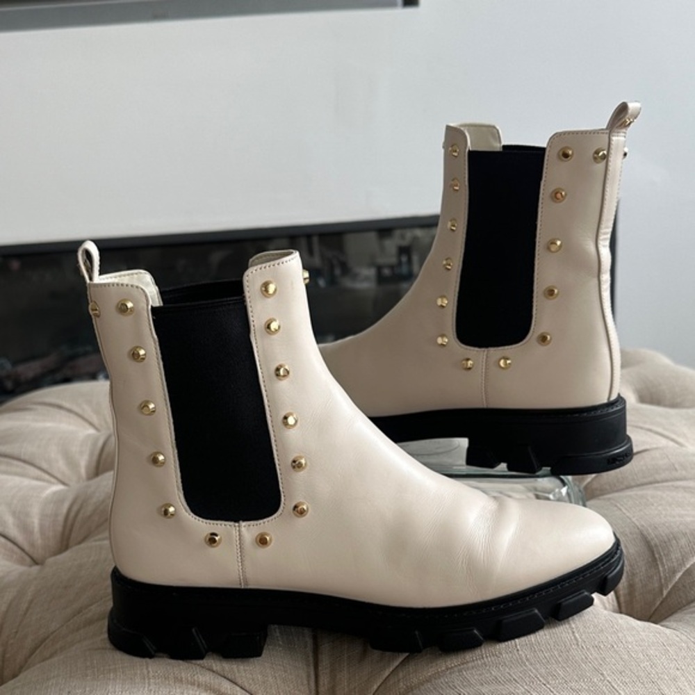 Michael Kors Cream and Black Studded Ankle Boots